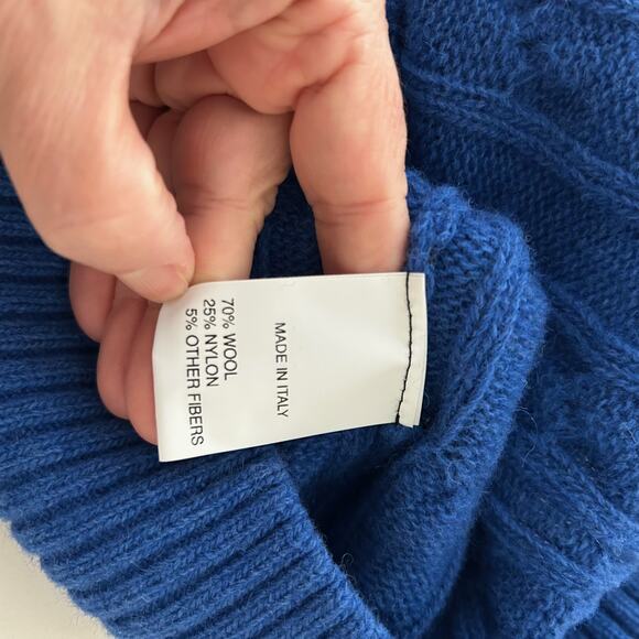Gianetti Sweater Wool Pullover Cable Knit SZL Blue 1/4 Zip Classic Preppy - Picture 10 of 10